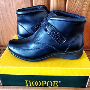 HOOPOE WOMEN BLACK BOOTIES LEATHER SIZE 8 EXTRA WIDE YANA COMFORT ADJUSTABLE